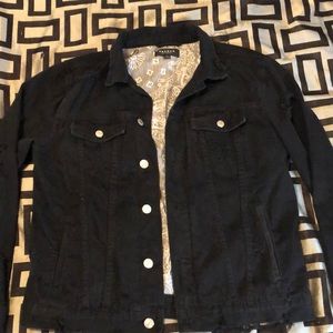 Black distressed denim jacket